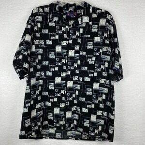 Vintage Southpole Mens XL Comic Graphic Print Button Down Shirt Black White Y2K